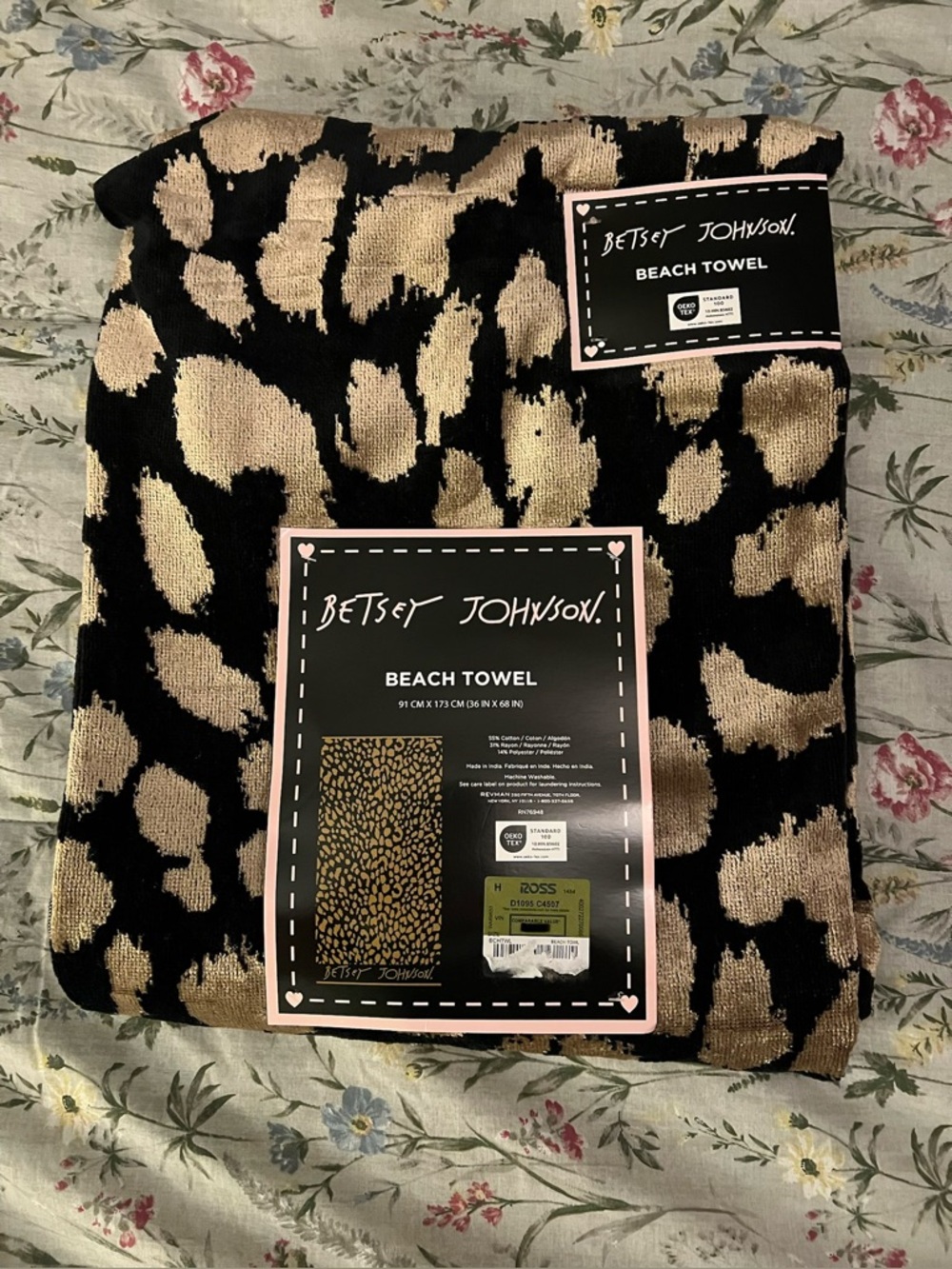 Betsey Johnson Luxury Leopard Print Beach Towel With Gold Accents